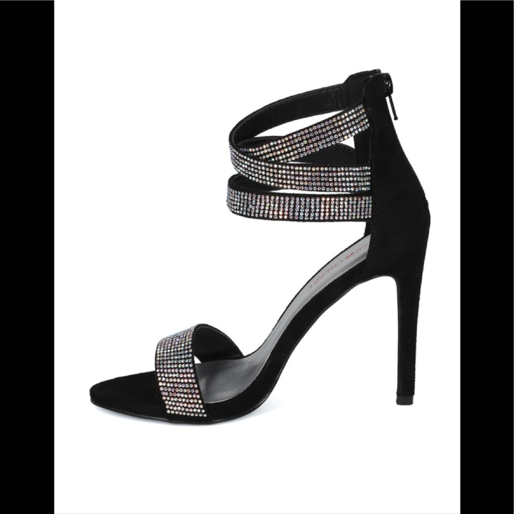 Open Toe Rhinestone Strappy Ankle Cuff Stiletto